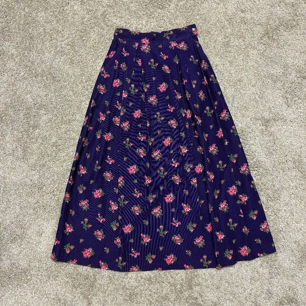 VTG Cambridge Dry Goods 90s Midi Skirt Size 6 Navy Floral Corduroy Cottagecore